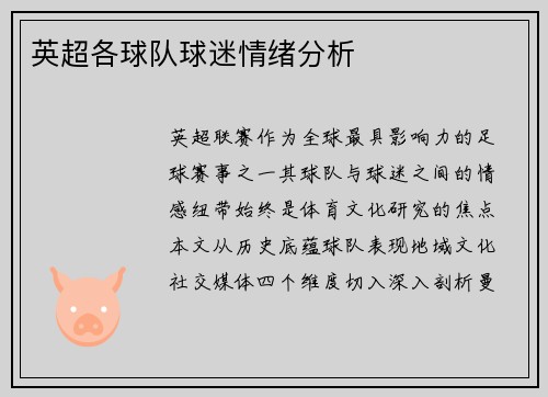 英超各球队球迷情绪分析